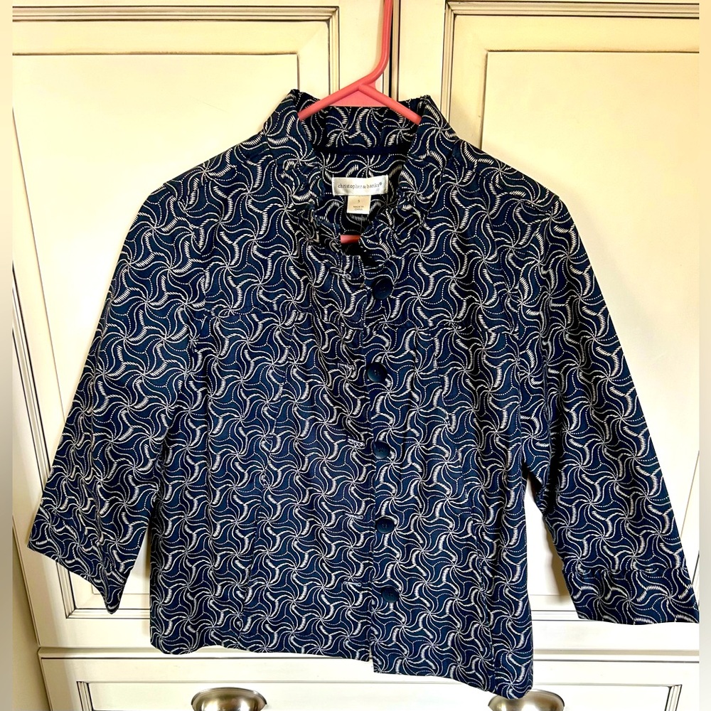 NWT Christopher and Banks, front pockets, navy and white jacket size small